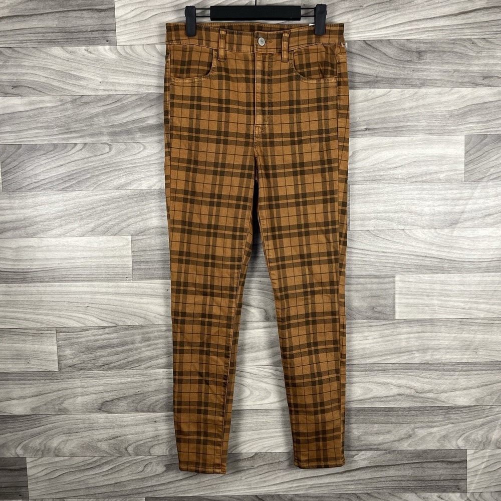 American Eagle Pants Women 6 Short High Rise Jegging Skinny Plaid Stretch Casual